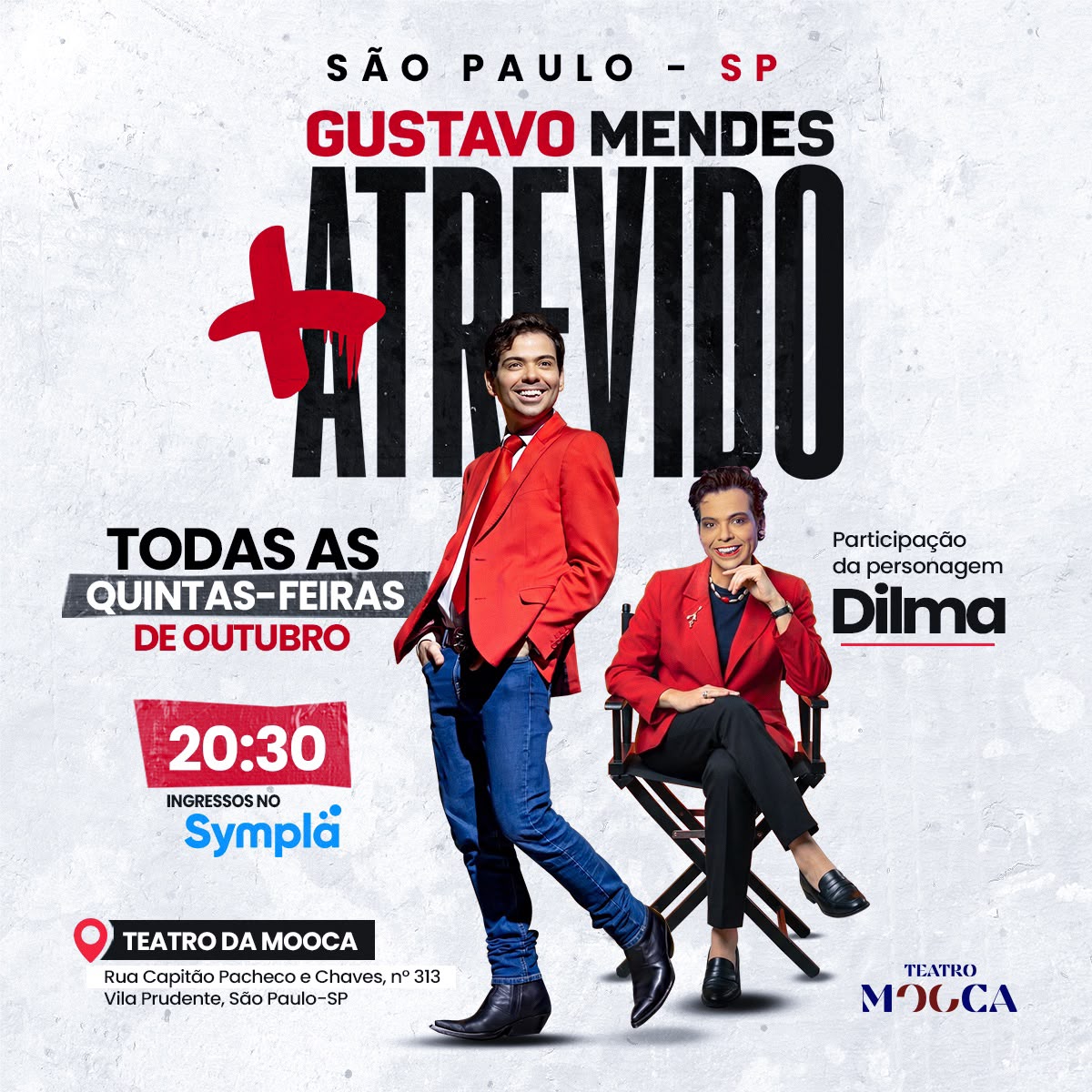 ATREVIDO com Gustavo Mendes, todas as quintas-feiras de outubro no Teatro da Mooca