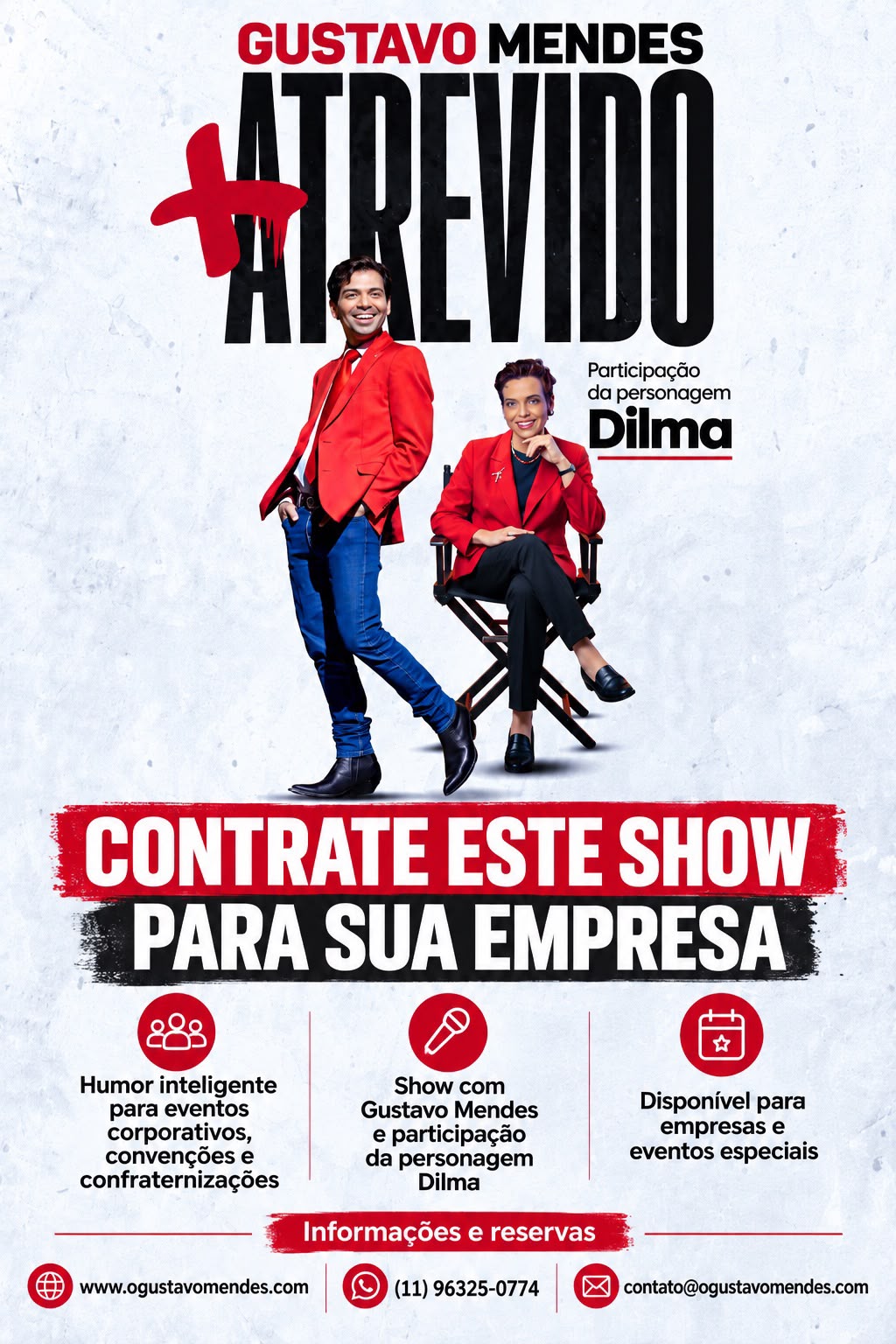 Gustavo Mendes e a personagem Dilma em material de contratação comercial